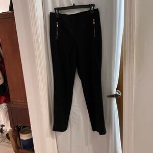 St. John for Nordstrom black tapered leg trousers size 2 gold zipper pockets